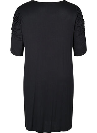 Ensfarvet kjole i viskose med 2/4 ærmer, Black, Packshot image number 1