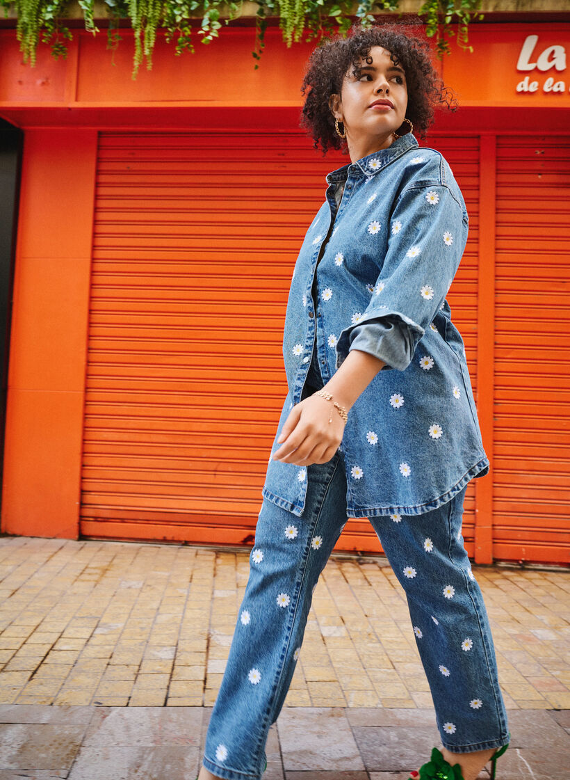 Løs denimskjorte med broderede margueritter, L.B. Flower, Image image number 0