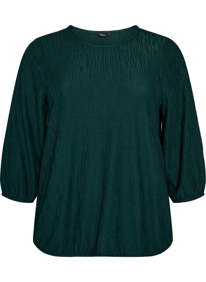 Bluse med struktur og 3/4 &aelig;rmer, Gr&oslash;n, Packshot image number 0