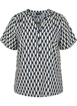 Printet bluse med korte ærmer, Oval AOP, Packshot image number 0