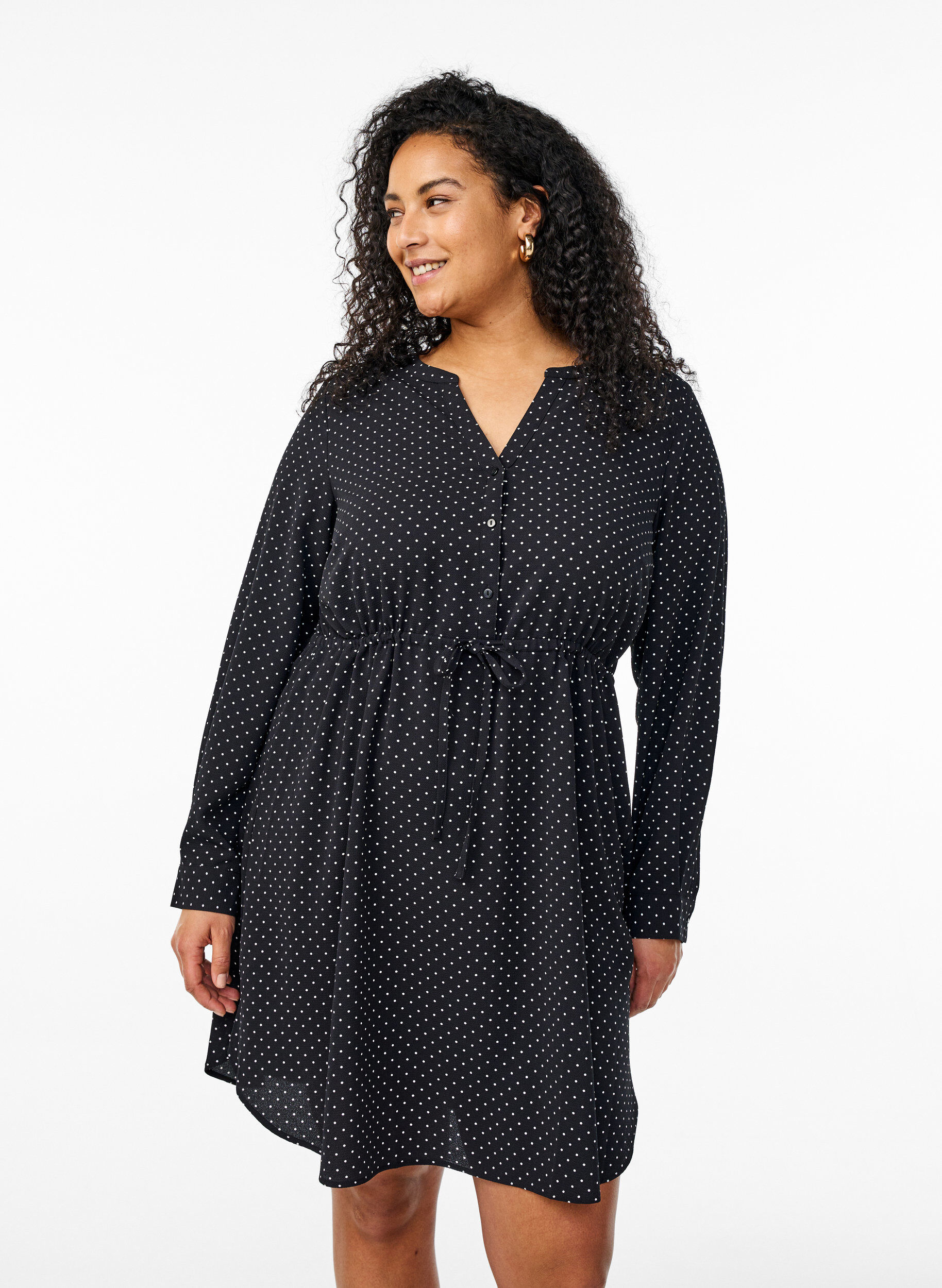 Zizzi Kn&aelig;lang kjole med bindeb&aring;nd, Sort, Model image number 0