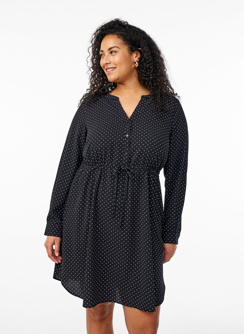 Knælang kjole med bindebånd, Sort, Model image number 0