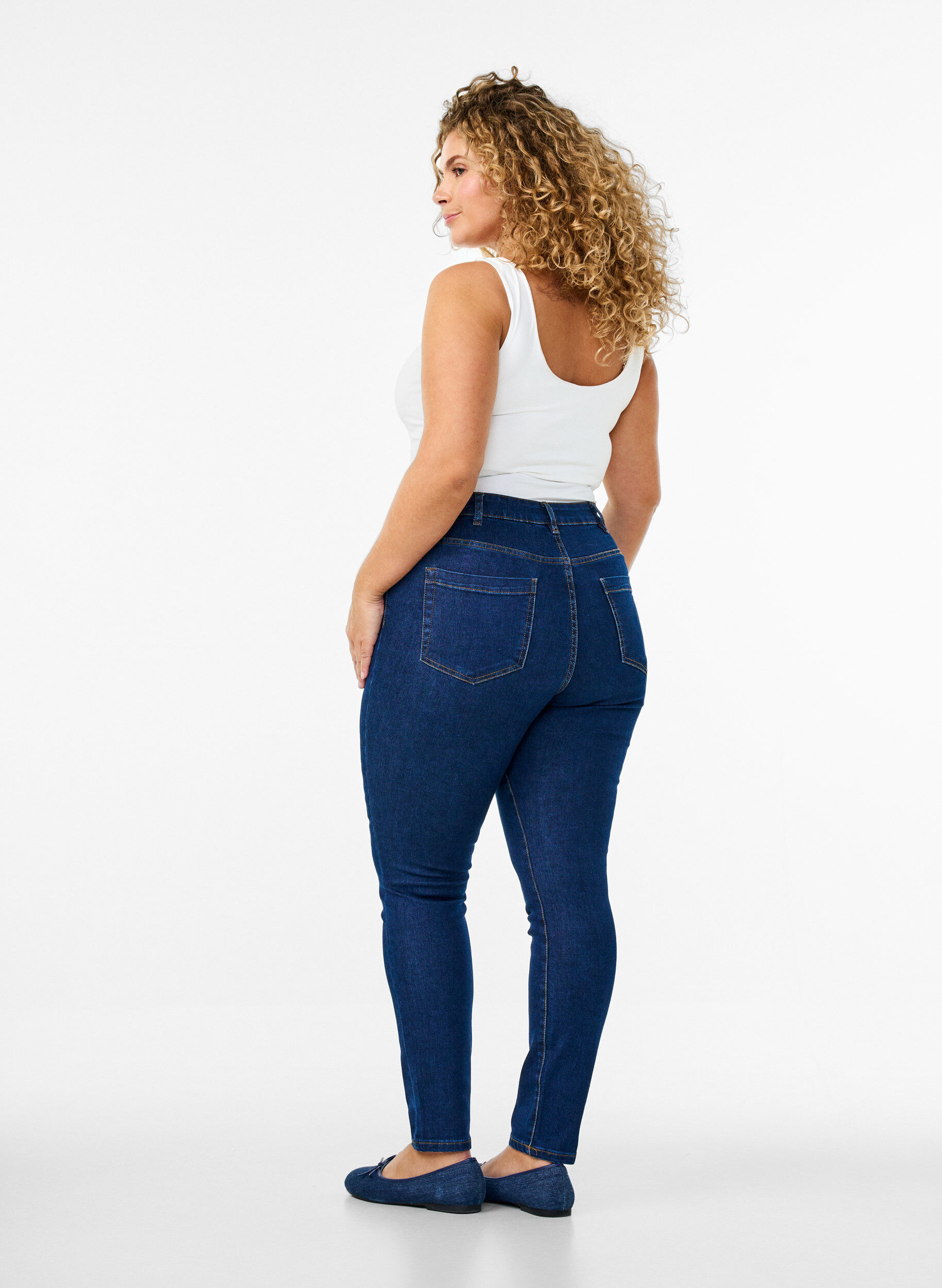 Zizzi Amy jeans med h&oslash;j talje og super slim fit, Bl&aring;, Model image number 1
