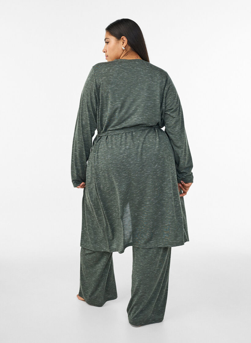 Lang cardigan i jersey med bindeb&aring;nd, Gr&oslash;n, Model image number 1