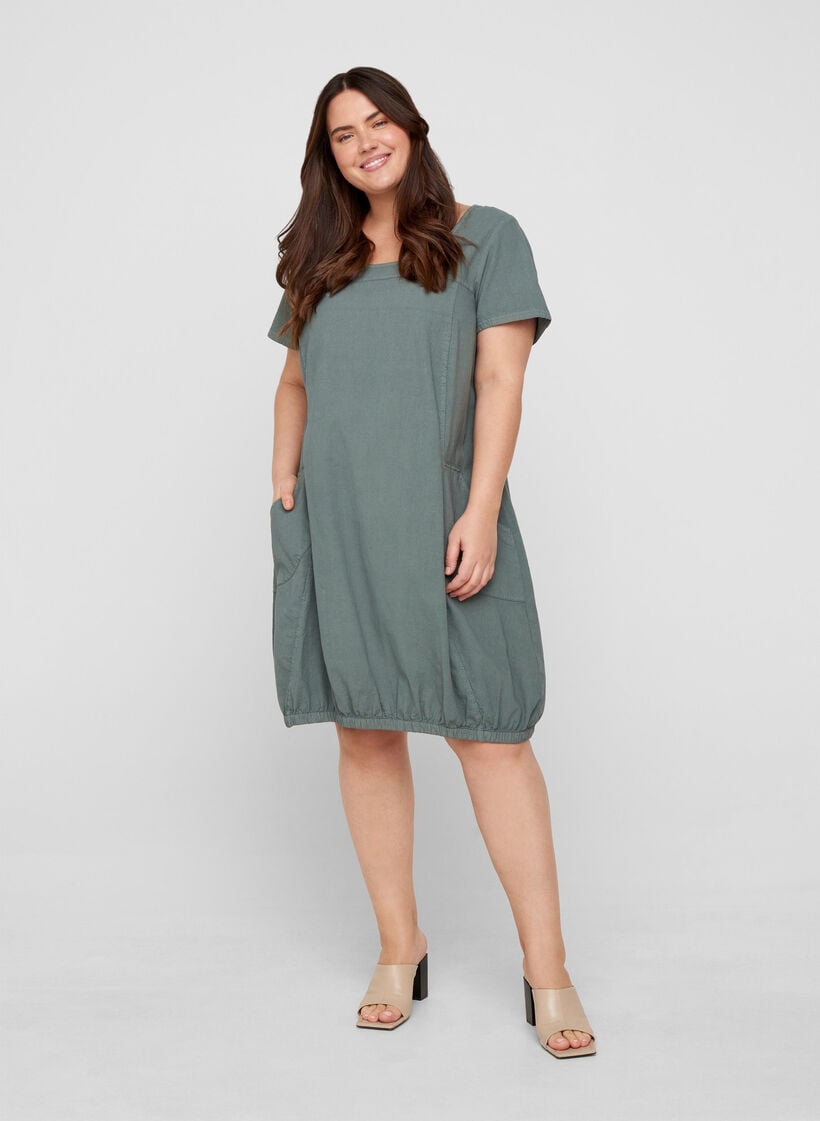 Kort&aelig;rmet kjole i bomuld, Gr&oslash;n, Model image number 1