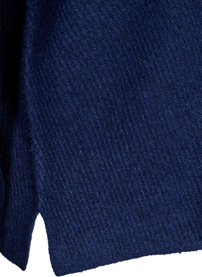 Strikbluse med v-hals og lange ærmer, Naval A. Black Mel., Packshot image number 3