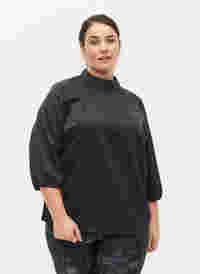 Bluse med 3/4 ærmer og kinakrave, Black, Model