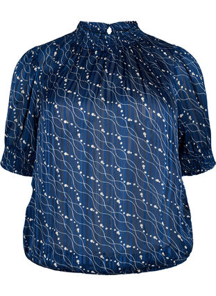 Kortærmet smockbluse med print, Dress Bl. Swirl AOP, Packshot image number 0