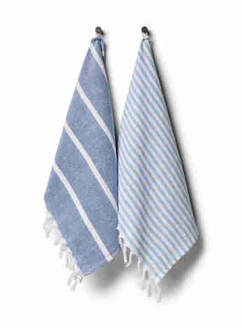 2-pak stribet håndklæde med frynser