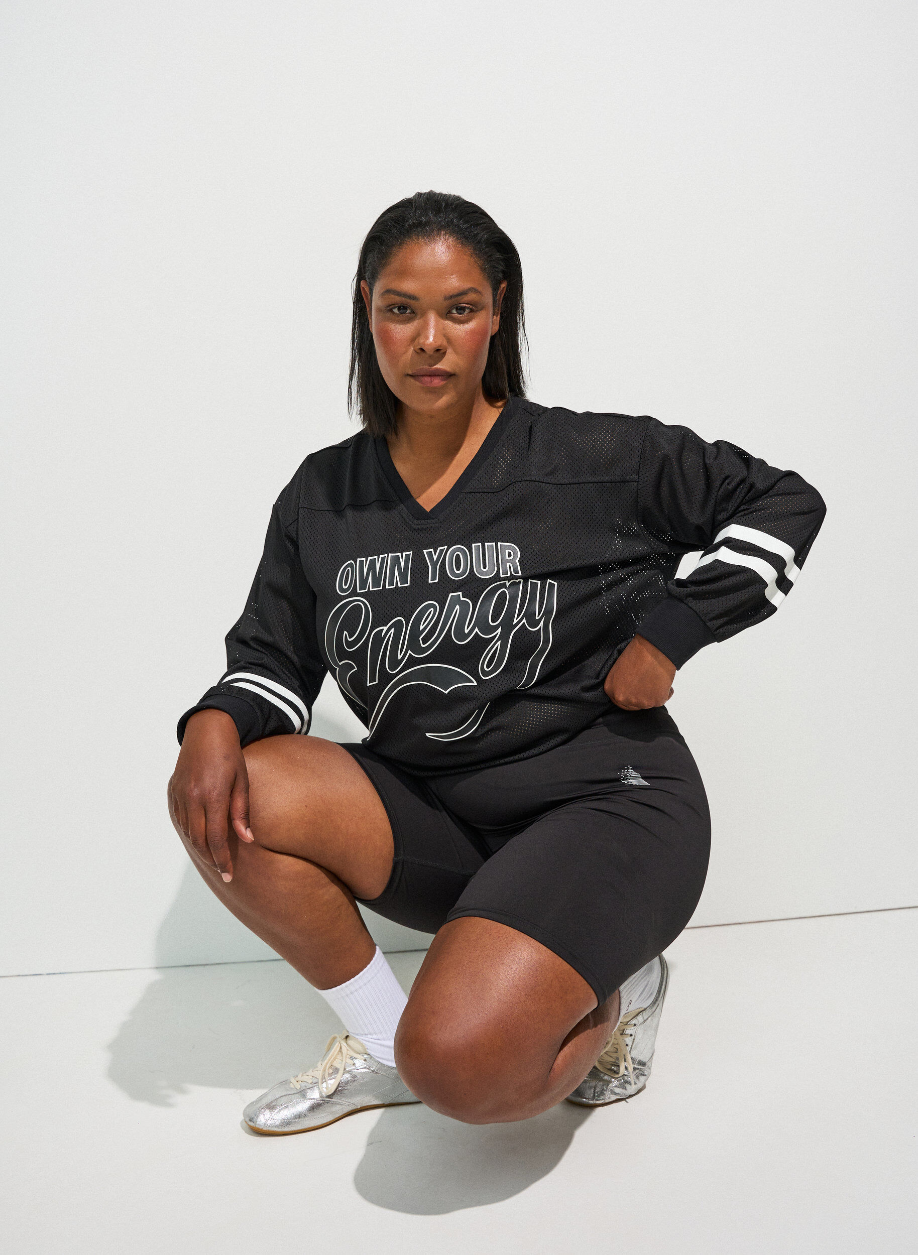 ZizziSporty meshbluse med tekstprint, Sort, Model image number 0