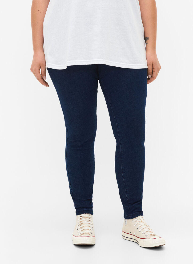 FLASH - Tætsiddende jeggings med høj talje, Blue denim, Model image number 2
