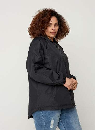 Kort jakke med lynlås og hætte, Black, Model image number 0