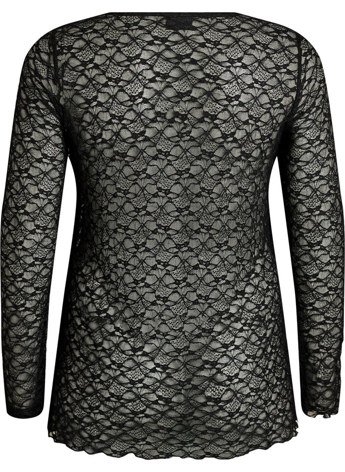 Transparent blondebluse med lange &aelig;rmer, Sort, Packshot image number 1