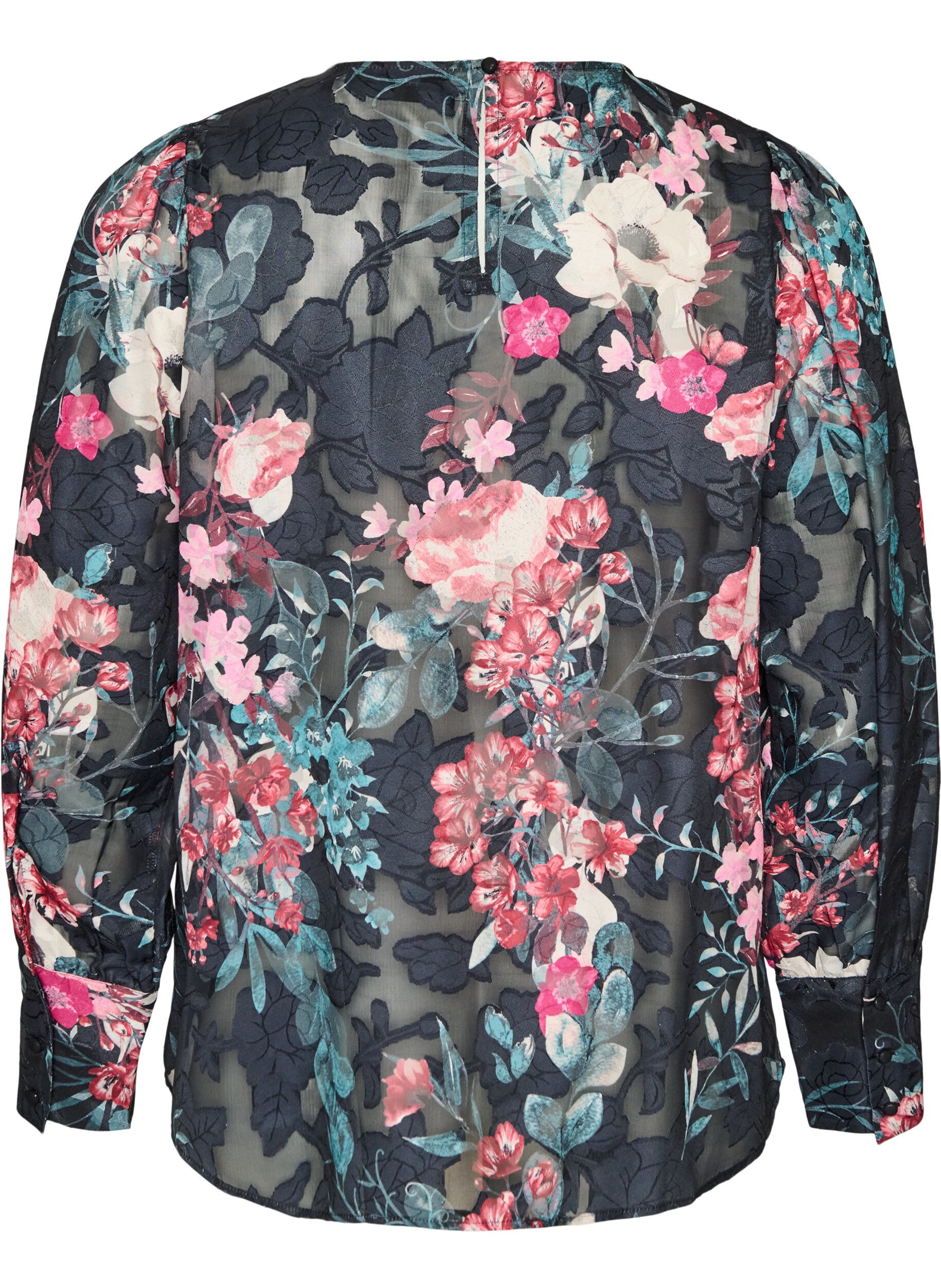 ZizziBlomstret bluse med v&aelig;vet struktur, Sort, Packshot image number 1