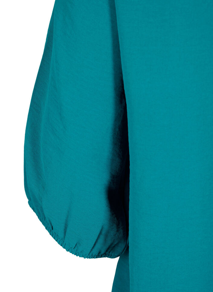 Bluse med smock og 3/4 ærmer, Deep Lake, Packshot image number 3