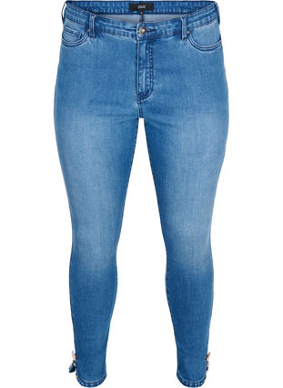 Cropped Amy jeans med perledetalje, Blue denim, Packshot image number 0