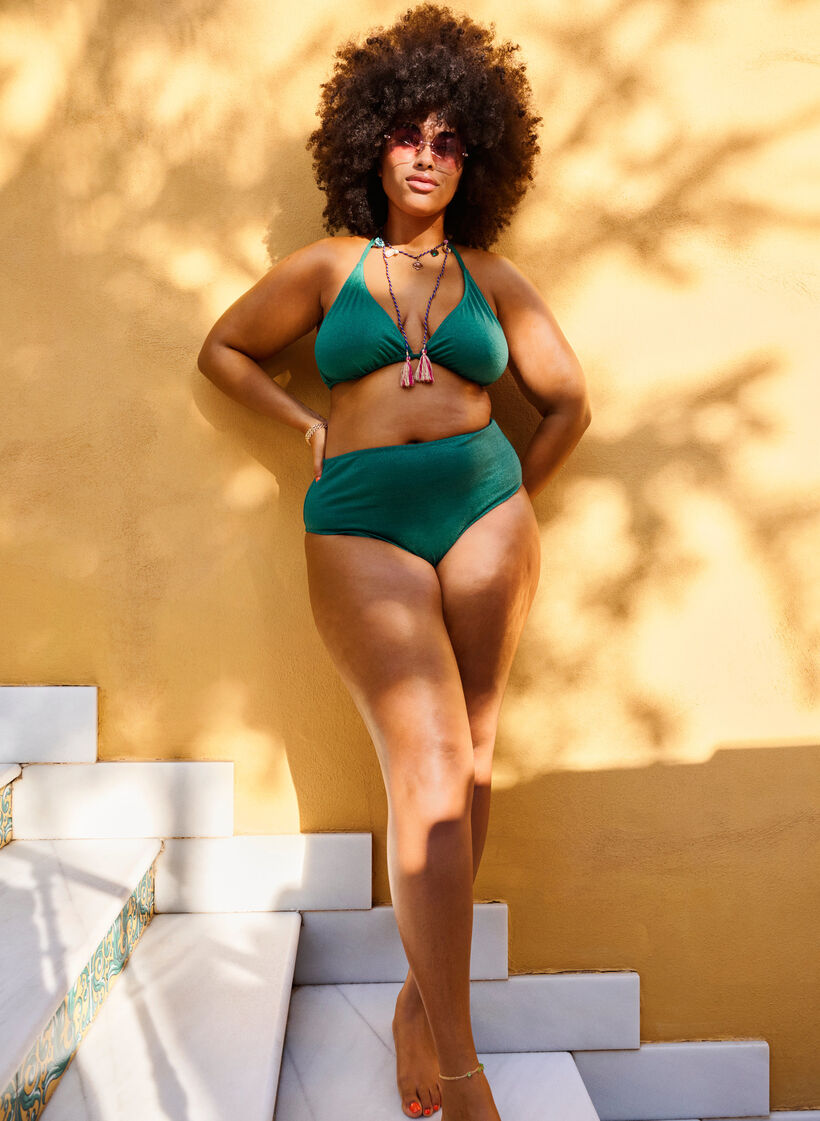 Glitter bikini trusser med høj talje, Grøn, Image image number 1