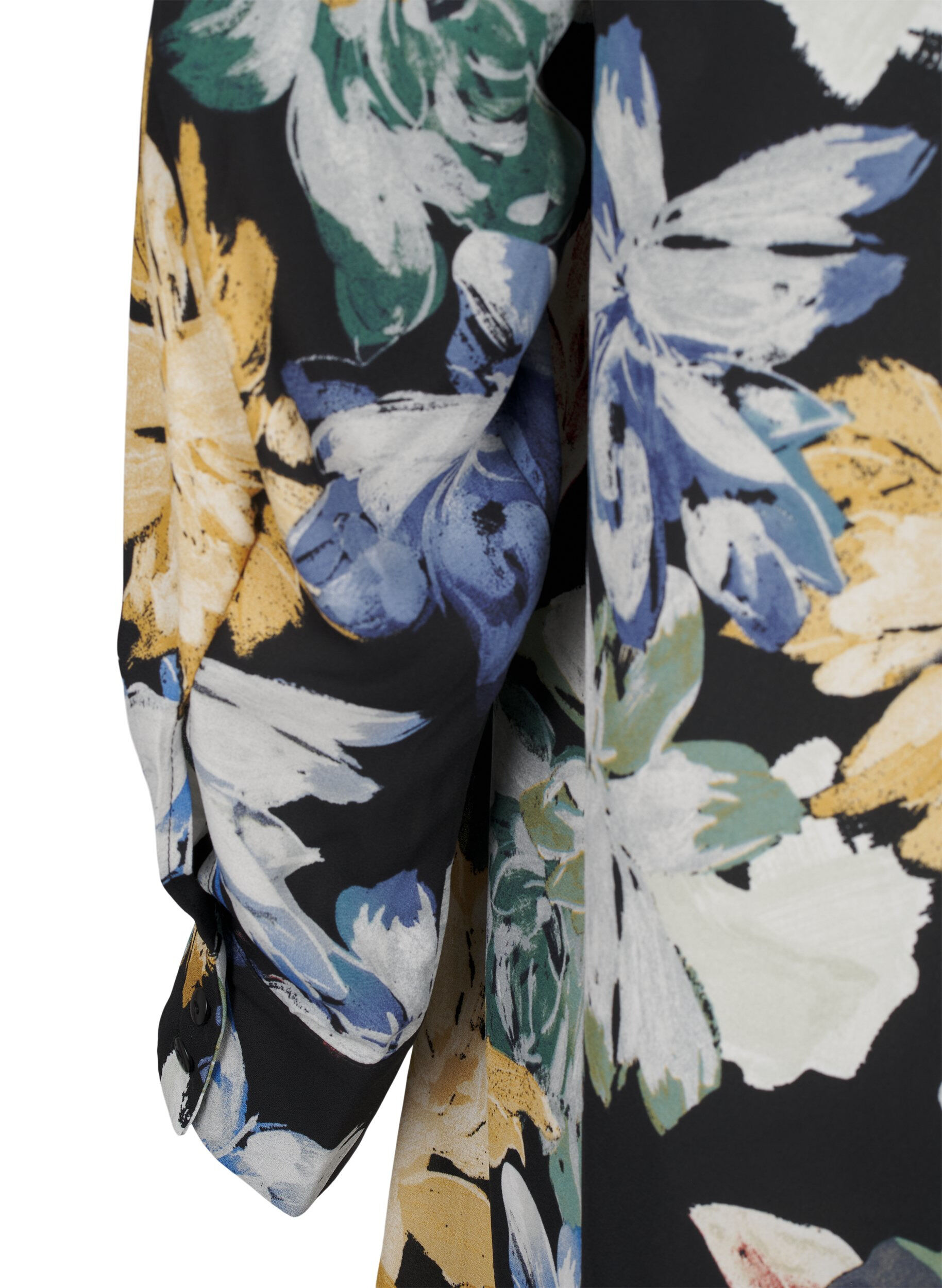 Zizzi Lang&aelig;rmet kjole med blomsterprint, Yellow Flower AOP, Packshot image number 3