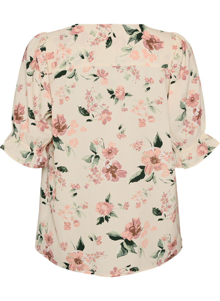 Skjortebluse med 1/2 &aelig;rmer, Lyser&oslash;d, Packshot image number 1