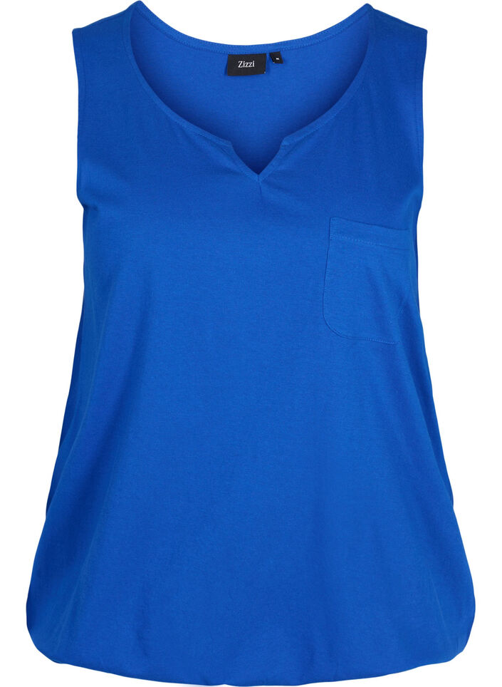Bomulds top med elastik i bunden, Dazzling Blue, Packshot image number 0