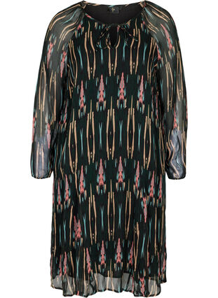 Printet viskose kjole med bindedetalje, Green Comb AOP, Packshot image number 0