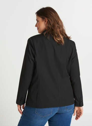 Klassisk blazer med skulderpuder, Black, Model image number 0