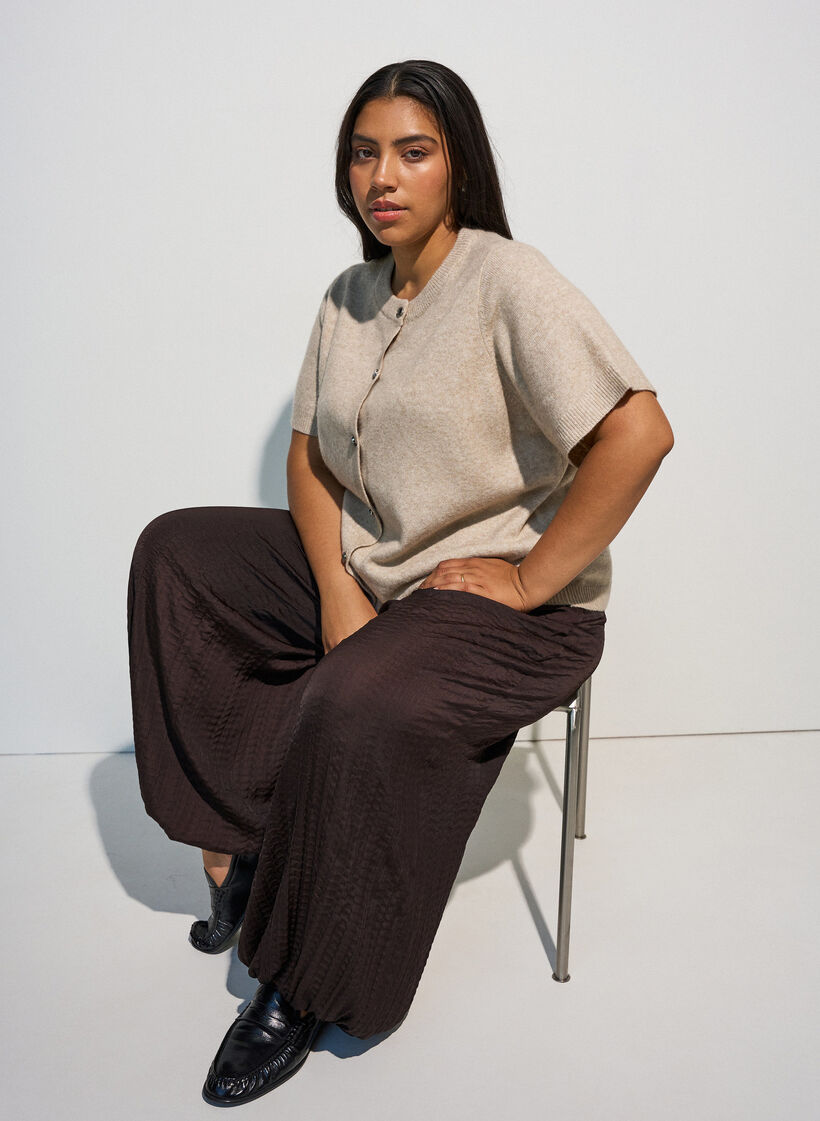 Strik cardigan med korte &aelig;rmer, Beige, Image image number 0