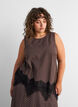 Ternet top med asymmetrisk blondekant, Brun, Model image number 0