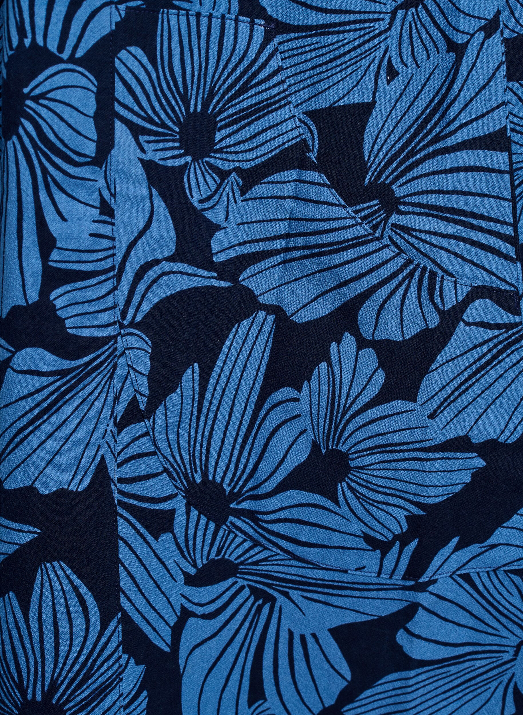 ZizziKort a-shape kjole med blomsterprint, Bl&aring;, Packshot image number 3