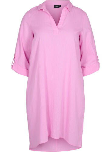 Kjole med v-udskæring og krave, Begonia Pink, Packshot image number 0