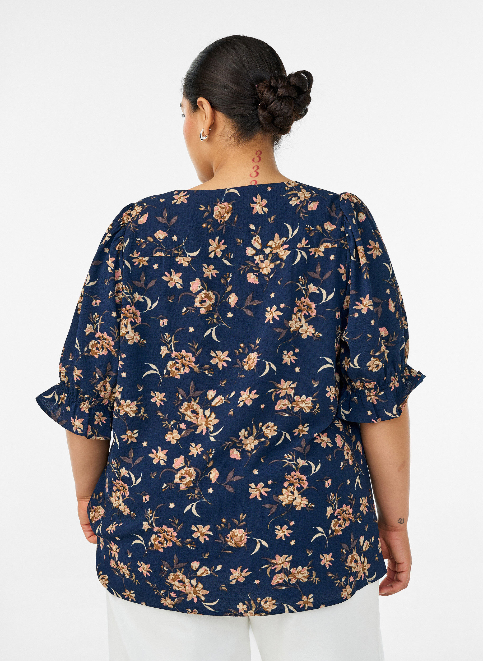 ZizziSkjortebluse med 1/2 &aelig;rmer, Bl&aring;, Model image number 2