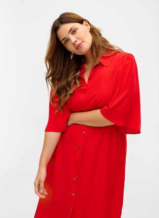 Skjortekjole med 3/4 ærmer, Fiery Red, Model image number 1