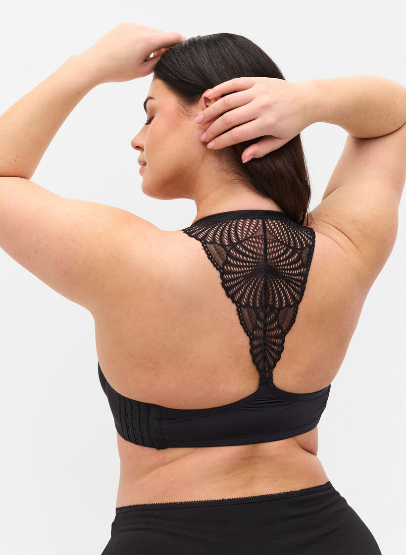 Formstøbt bh med blonderyg, Sort, Model image number 1