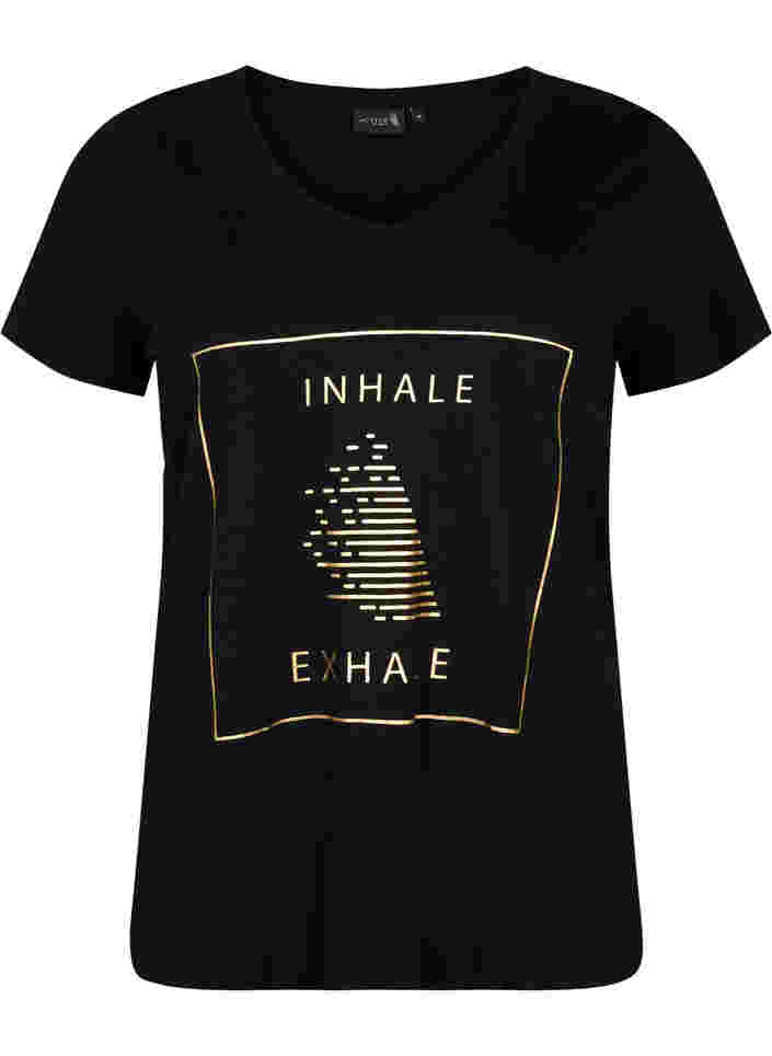 Bomulds trænings t-shirt med tryk, Black w. inhale logo