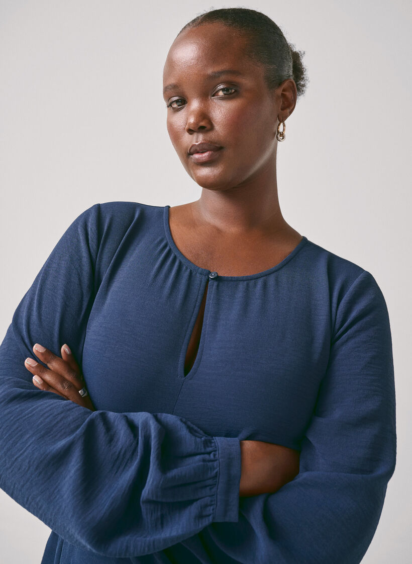 Langærmet kjole med bindebånd, Navy Blazer, Image image number 0