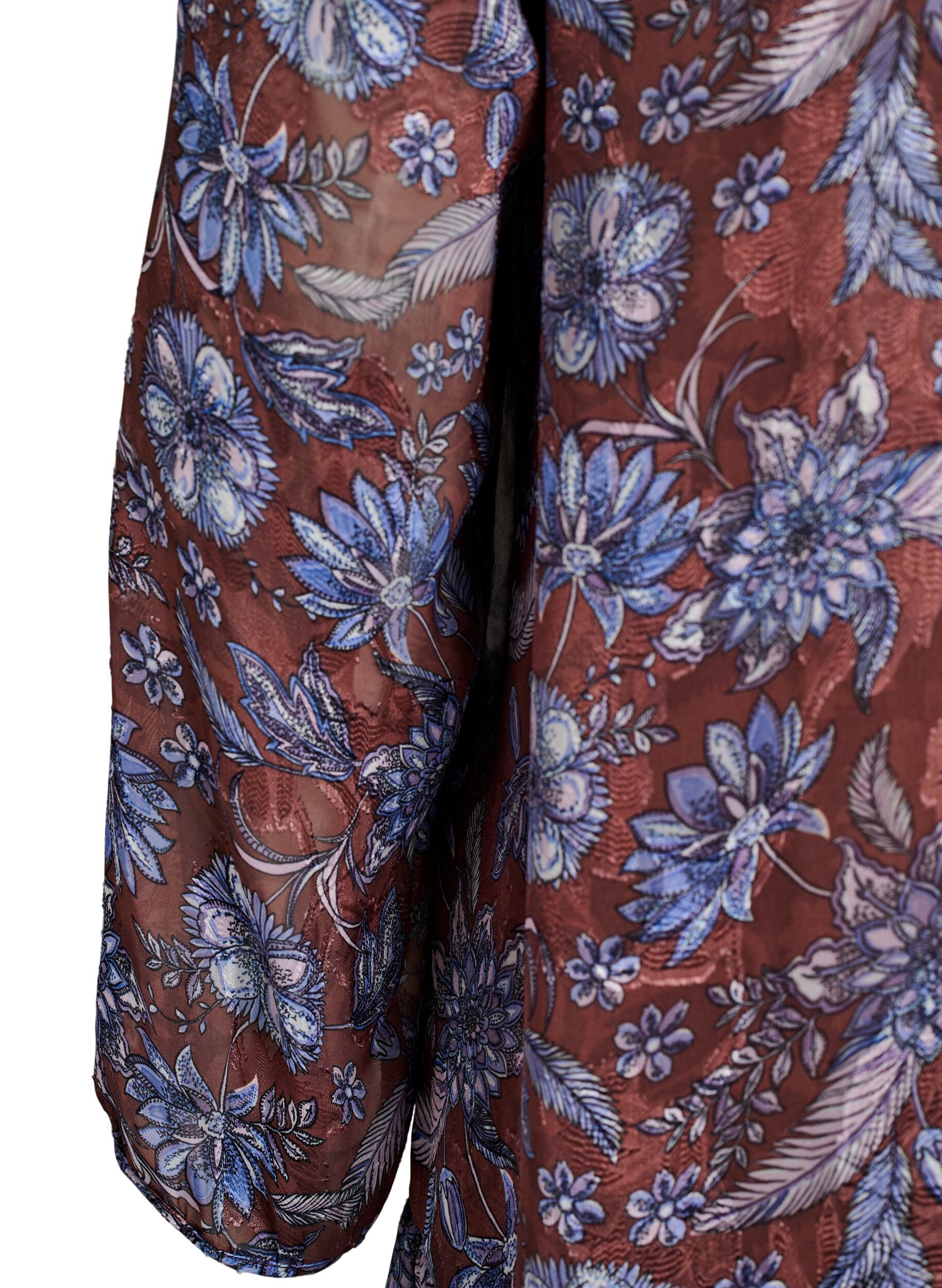ZizziMidikjole med blomsterprint og fl&aelig;sekant, Brun, Packshot image number 3