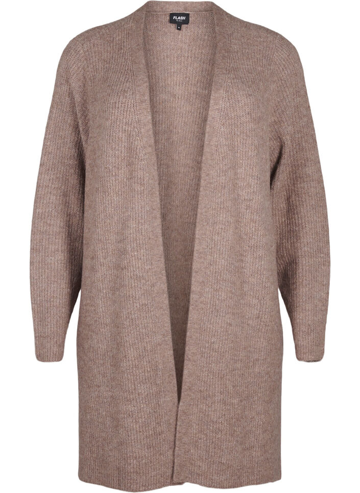FLASH - Ribstrikket cardigan med slidser, Brown Lentil Melange, Packshot image number 0