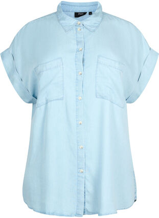 Kortærmet skjorte i lyocell (TENCEL™), Light blue denim, Packshot image number 0