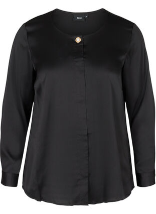 Skjortebluse med rund halsudskæring, Black, Packshot image number 0