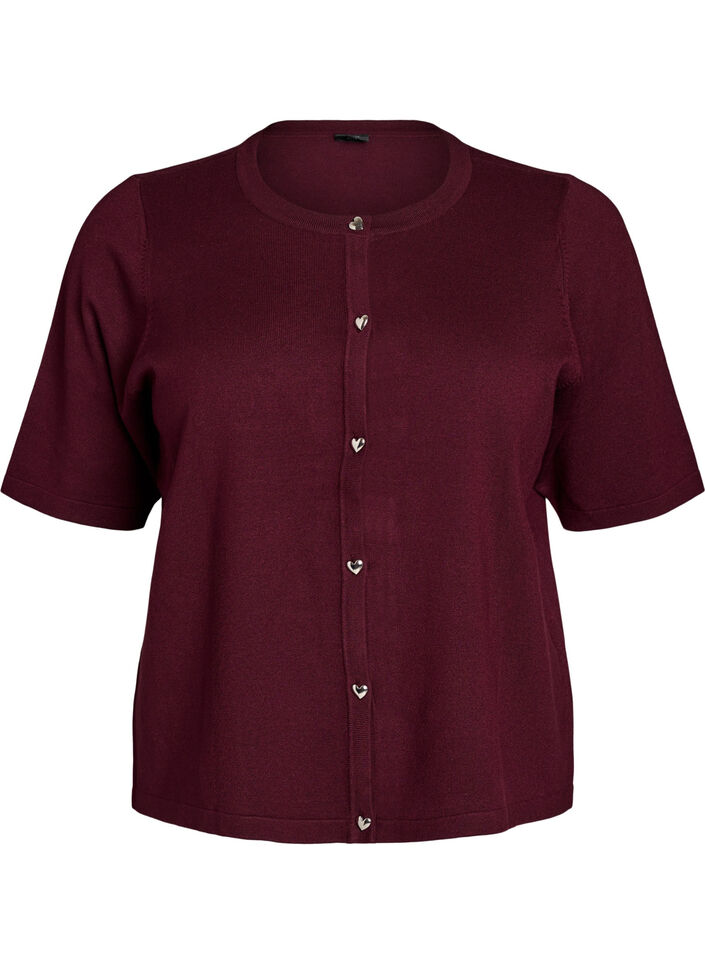 Strikket cardigan med hjerteknapper og korte &aelig;rmer, R&oslash;d, Packshot image number 0