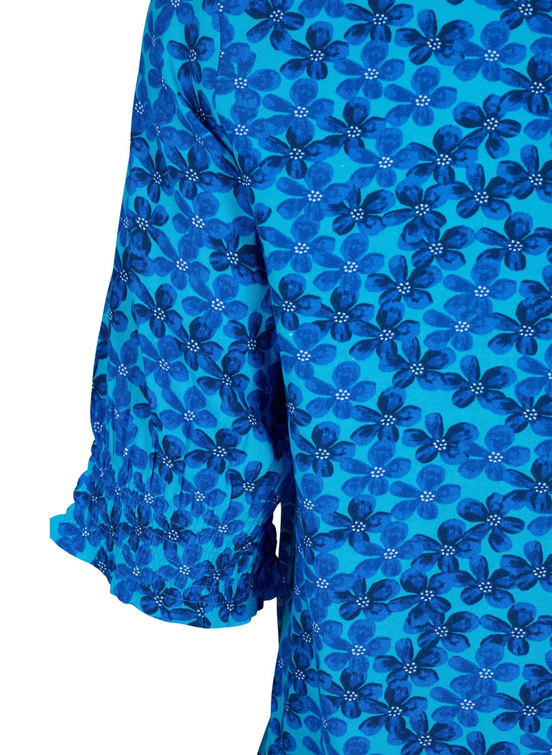 Zizzi Viskosebluse med knapper, Blue Small Flower, Packshot image number 3