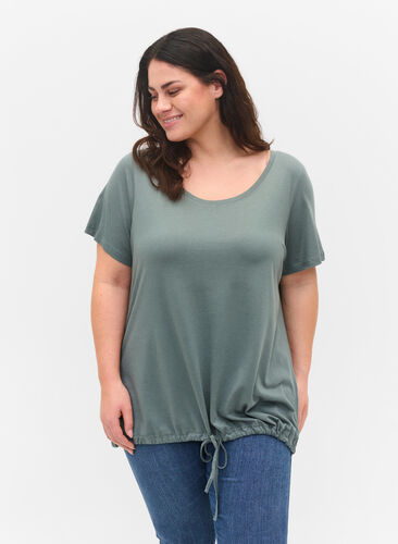 Kortærmet t-shirt med justerbar bund, Balsam Green, Model image number 0