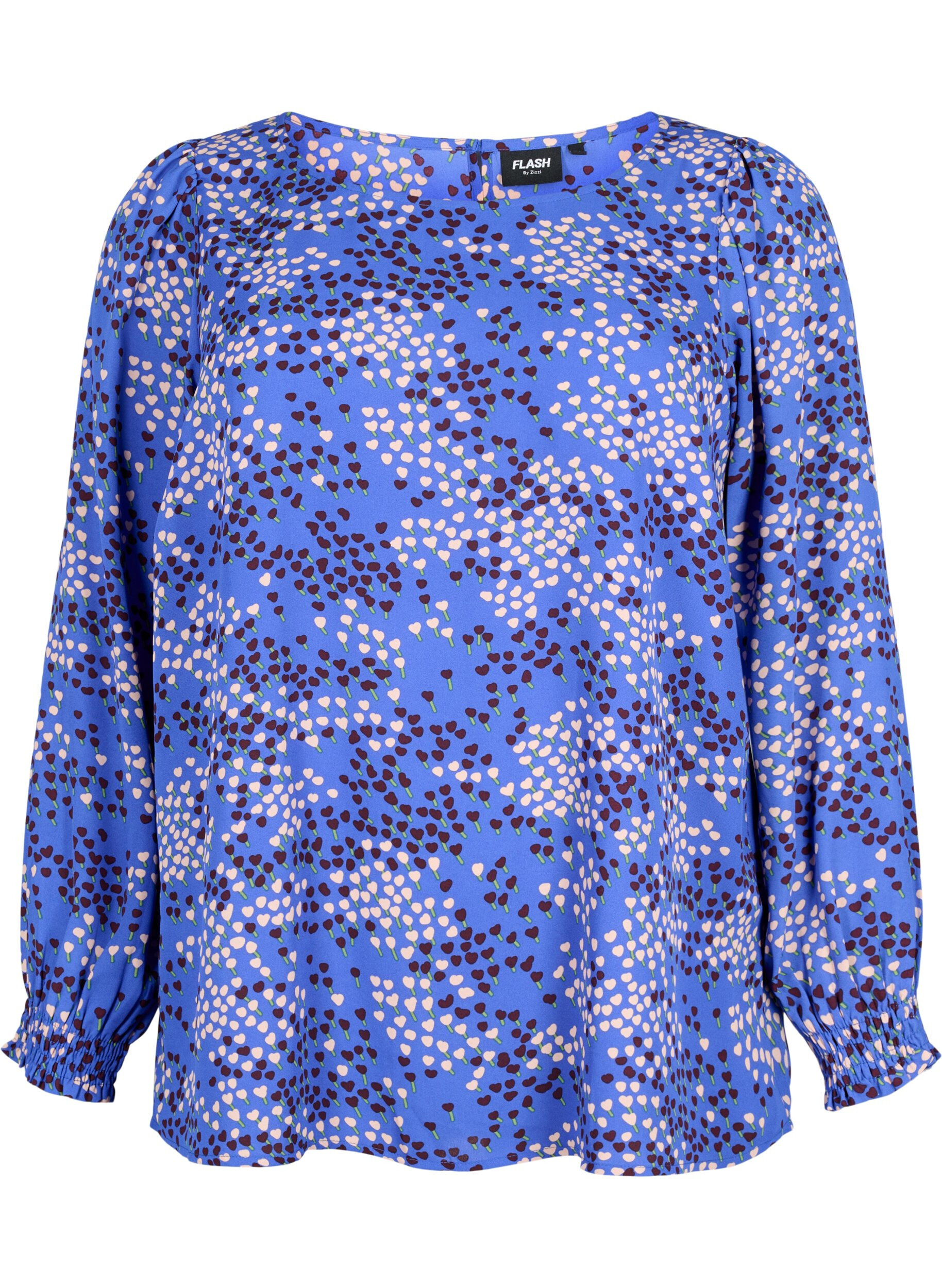 Zizzi FLASH - Lang&aelig;rmet bluse med smock og print, Dazzling Blue AOP, Packshot image number 0
