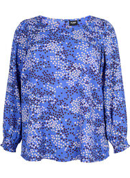 FLASH - Langærmet bluse med smock og print, Dazzling Blue AOP