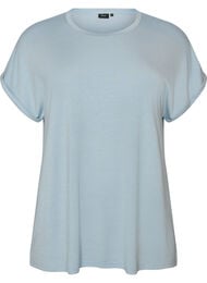 T-shirt i viskose med glimmerstriber, Bl&aring;