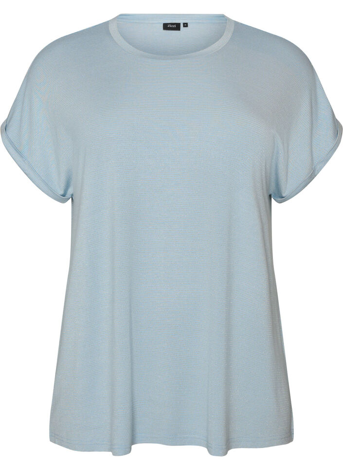 T-shirt i viskose med glimmerstriber, Bl&aring;, Packshot image number 0