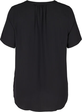 Bluse med korte ærmer og v-udskæring, Black, Packshot image number 1