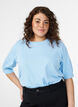 Finstrikket bluse med korte &aelig;rmer, Bl&aring;, Model image number 0