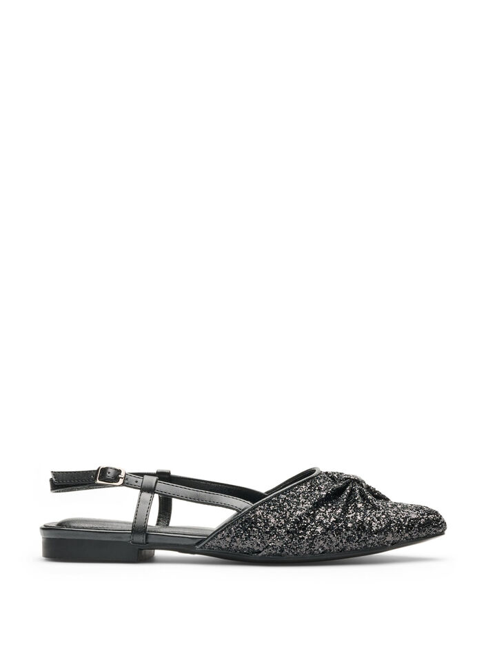 Glitrende slingback med sl&oslash;jfedetalje, Sort, Packshot image number 0