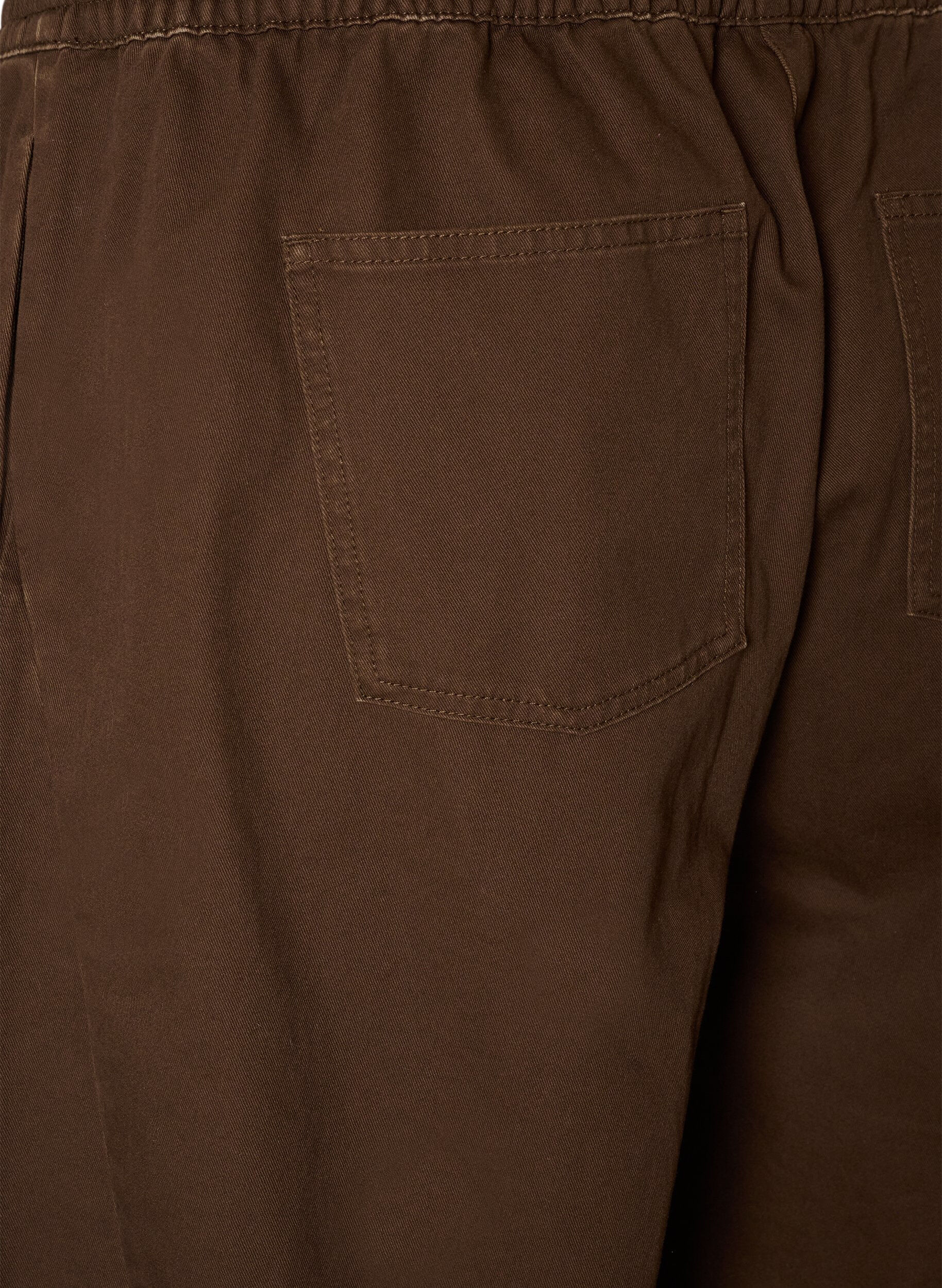 ZizziBarrel jeans med h&oslash;j talje og elastisk linning, Brun, Packshot image number 3